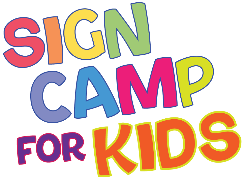 This logo is composed of the words “SIGN CAMP FOR KIDS” in bold, playful, and colorful letters. Each letter has a different color, including red, orange, blue, pink, yellow, green, and purple. The font style is fun and friendly, appealing to children, with the words “FOR KIDS” standing out in larger, thicker, orange and red letters, emphasizing the focus on a children’s camp.